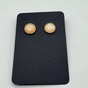 Peach Colored Textured Round Stud Earrings Silver-tone Metal